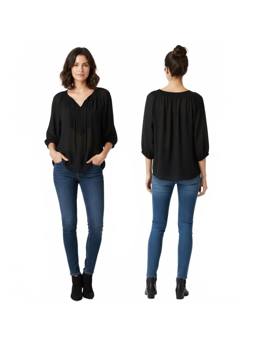 Old Navy Peasant Blouse Top 3/4 Sleeve Black Sheer Bohemian Size M